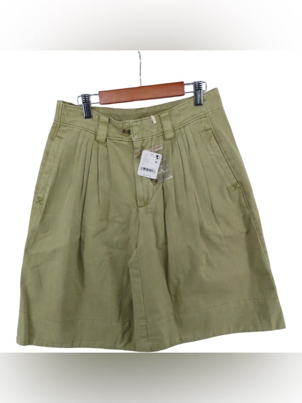 Free People High-Waist Olive Green Pleated Shorts